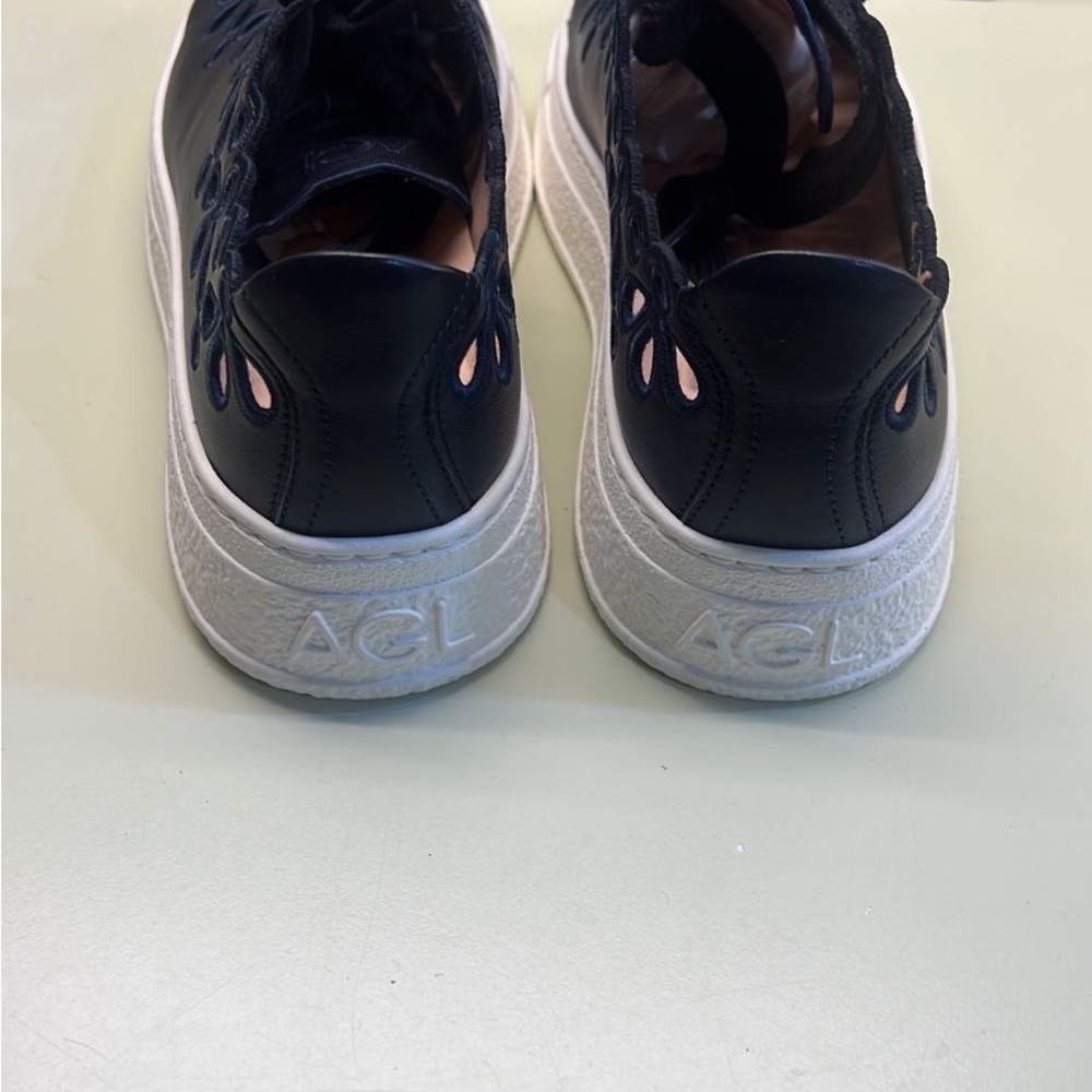 NWT AGL Cutout Leather Platform Sneakers in Black blue stitching Made in Italy - Picture 5 of 9